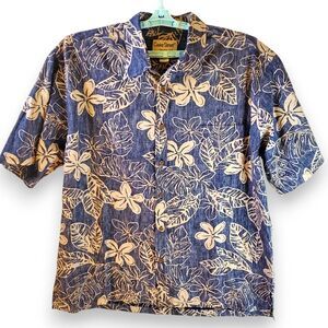 Cooke Street Honolulu Mens XL Hawaiian Aloha Shirt Blue White Floral Leaf Print